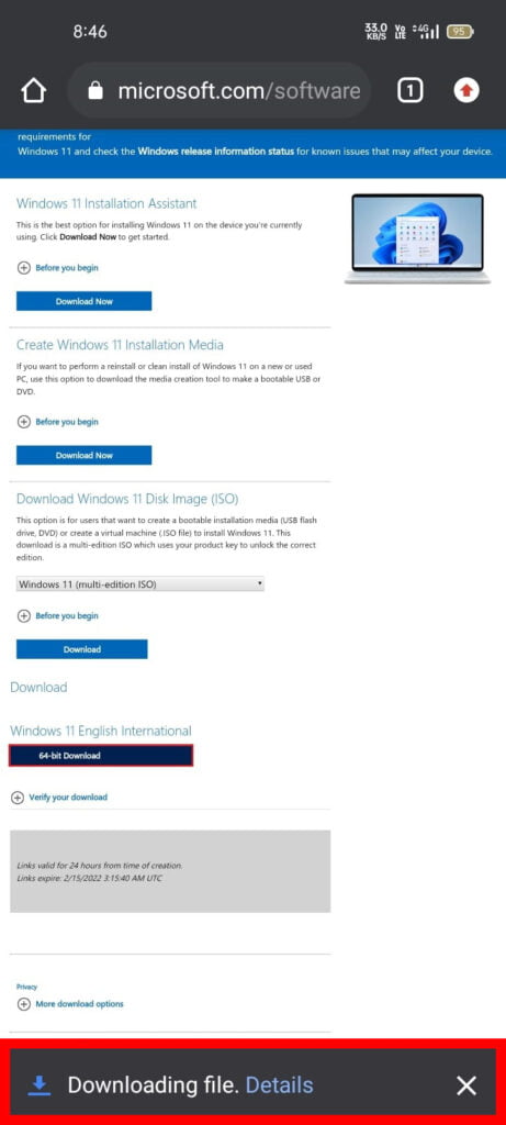 Download Windows 11 in Android phone